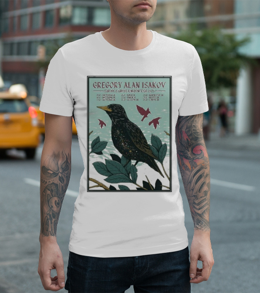 Gregory Alan Isakov Europe & United Kingdom Tour 2025 Black Bird Artwork T-Shirt