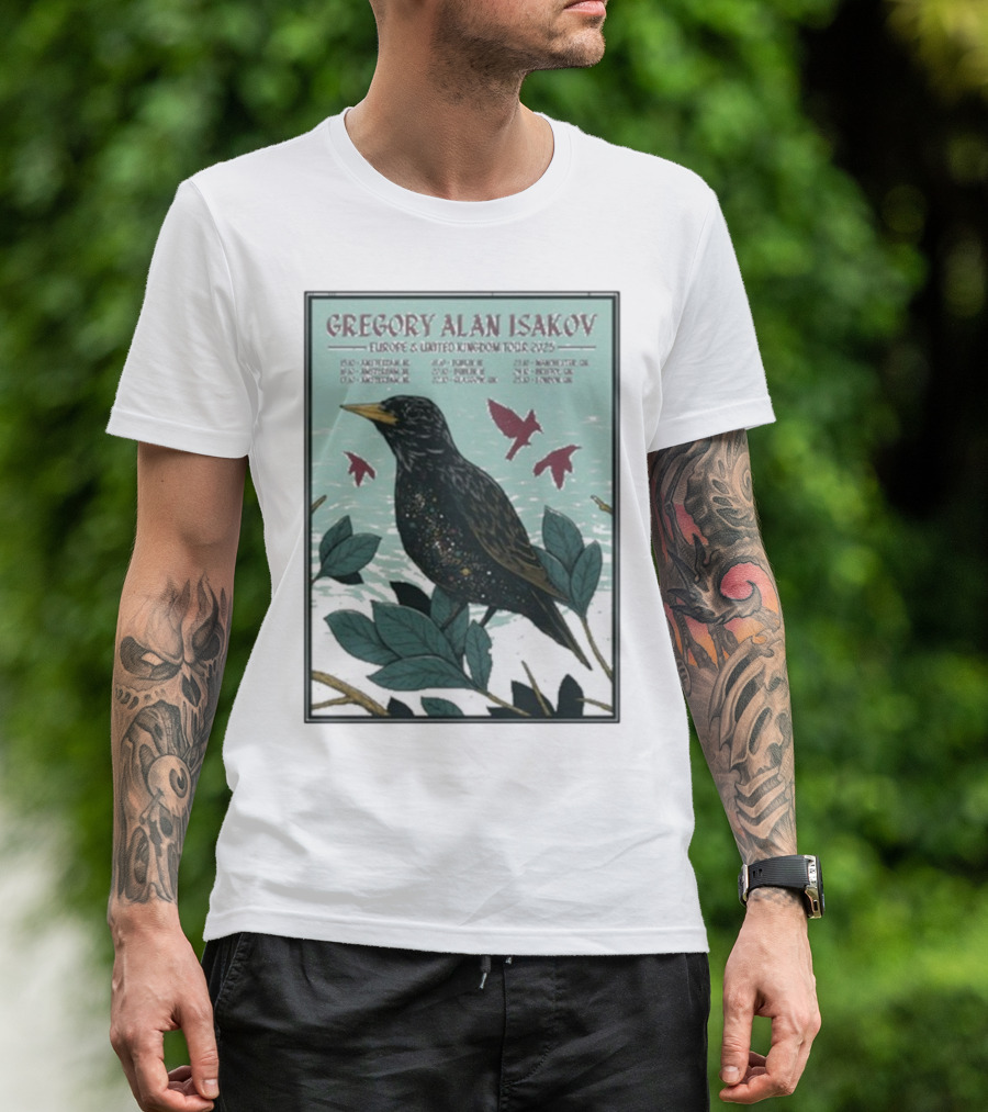 Gregory Alan Isakov Europe & United Kingdom Tour 2025 Black Bird Artwork T-Shirt