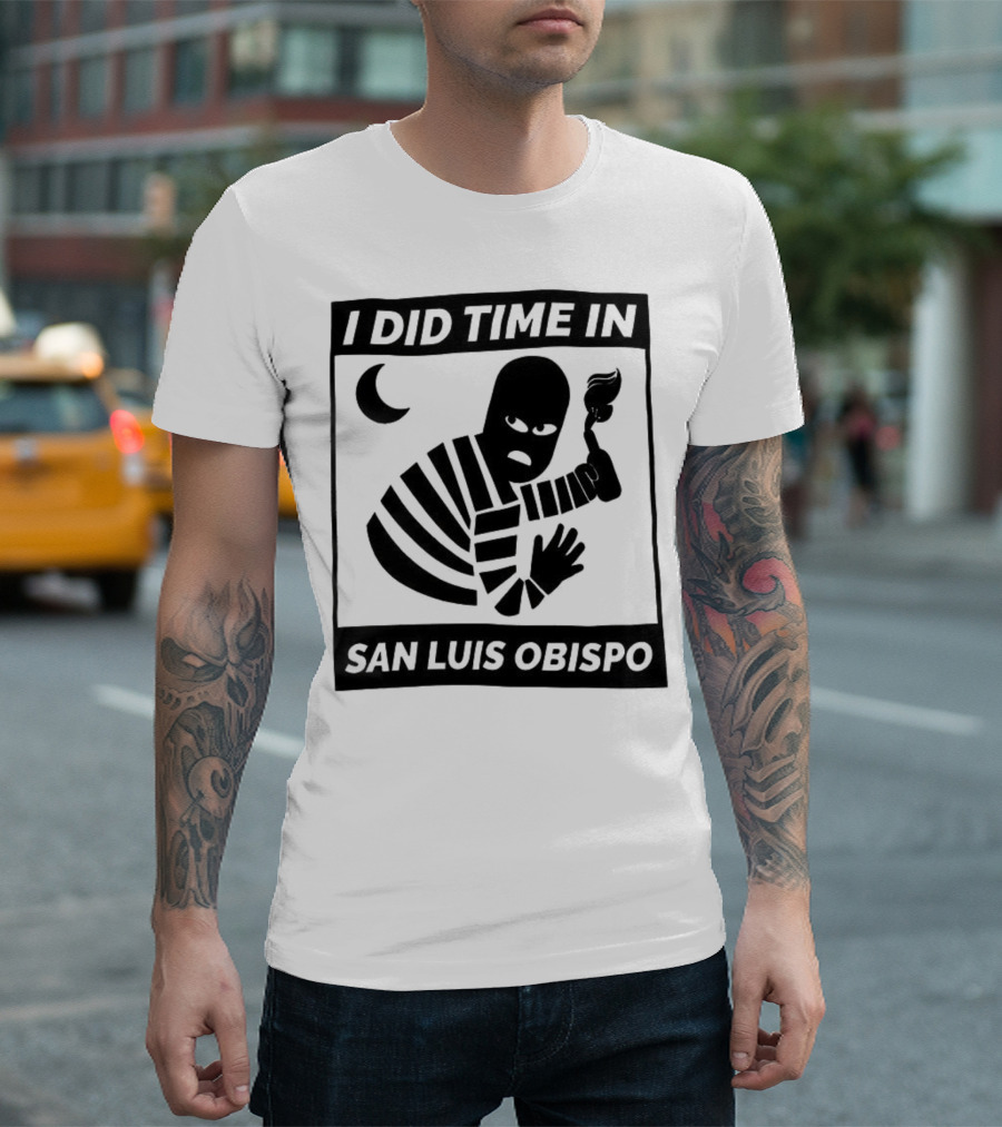 I Did Time In San Luis Obispo Retro Prison Bars Crescent Moon T-Shirt