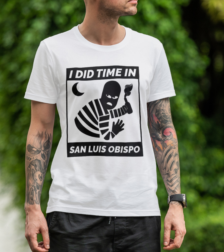 I Did Time In San Luis Obispo Retro Prison Bars Crescent Moon T-Shirt