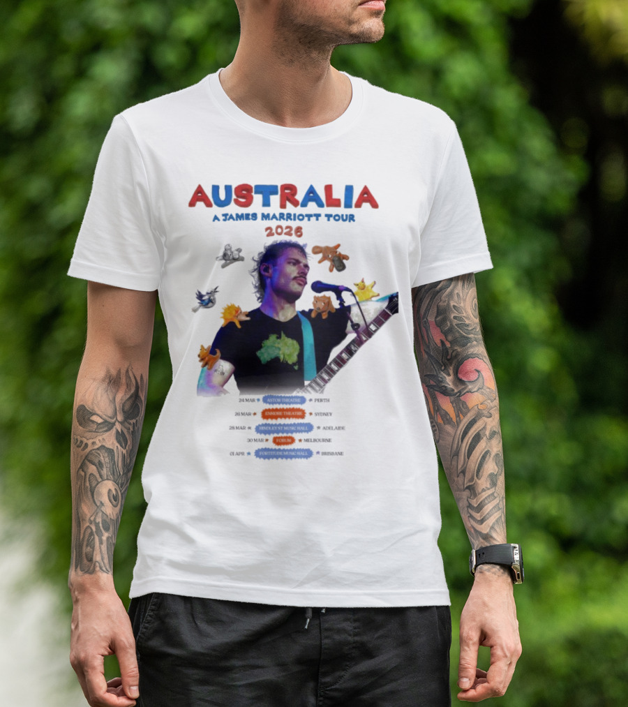 James Marriott Australia Tour 2026 Colorful Dates And Animals T-Shirt