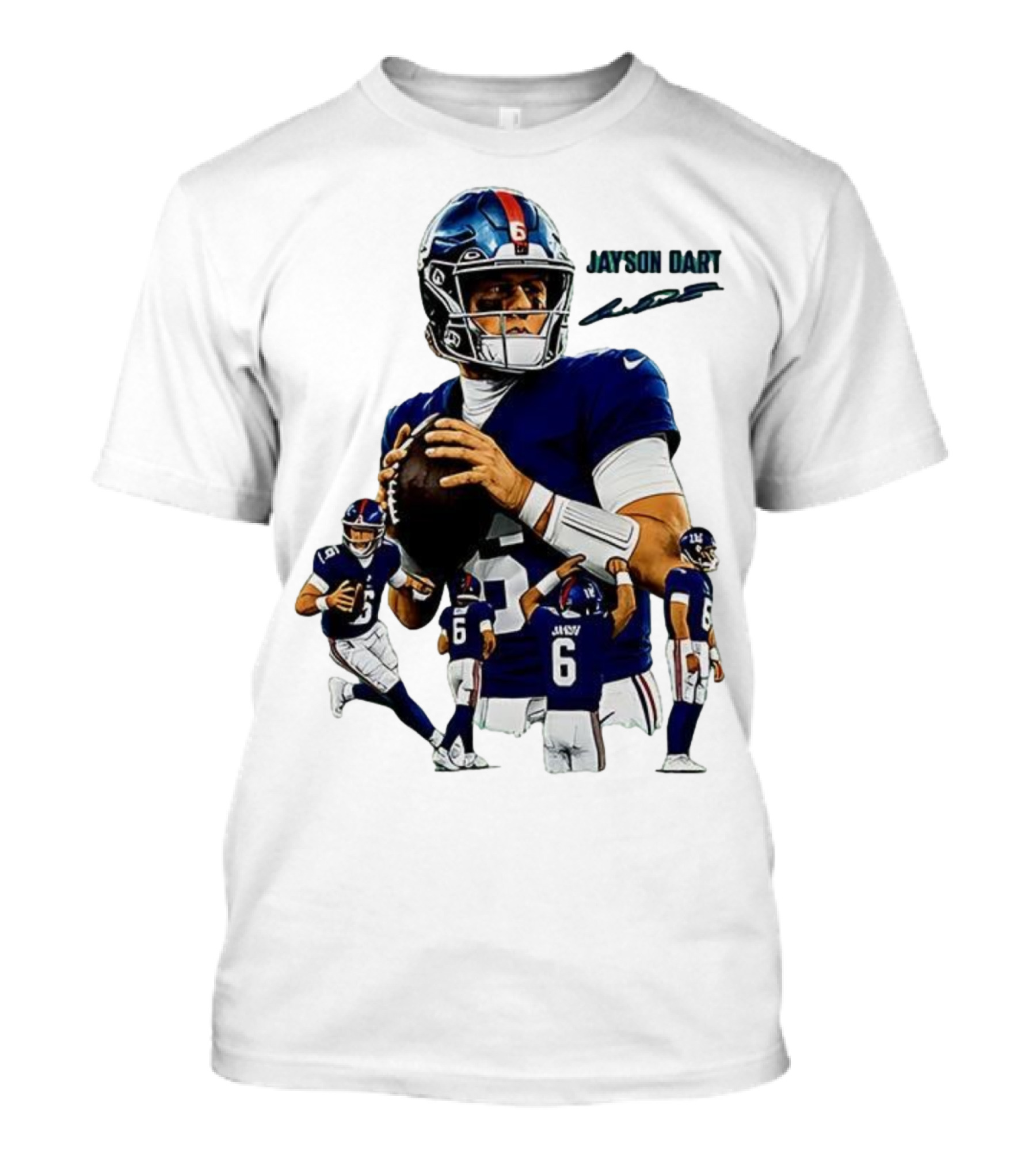 Jaxson Dart New York Giants NFL Football Signature Quarterback Action T-Shirt