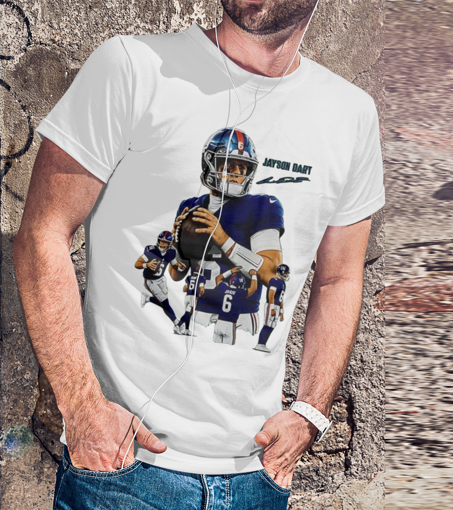 Jaxson Dart New York Giants NFL Football Signature Quarterback Action T-Shirt