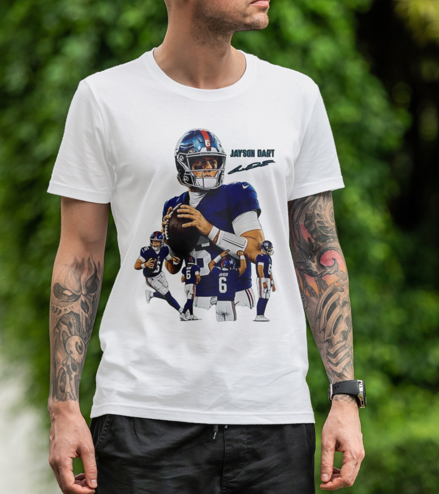 Jaxson Dart New York Giants NFL Football Signature Quarterback Action T-Shirt