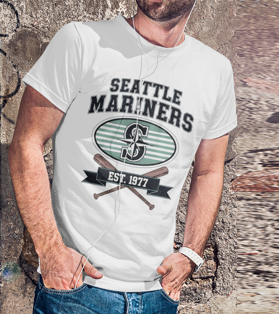 Seattle Mariners Baseball Est 1977 Logo And Crossed Bats T-Shirt