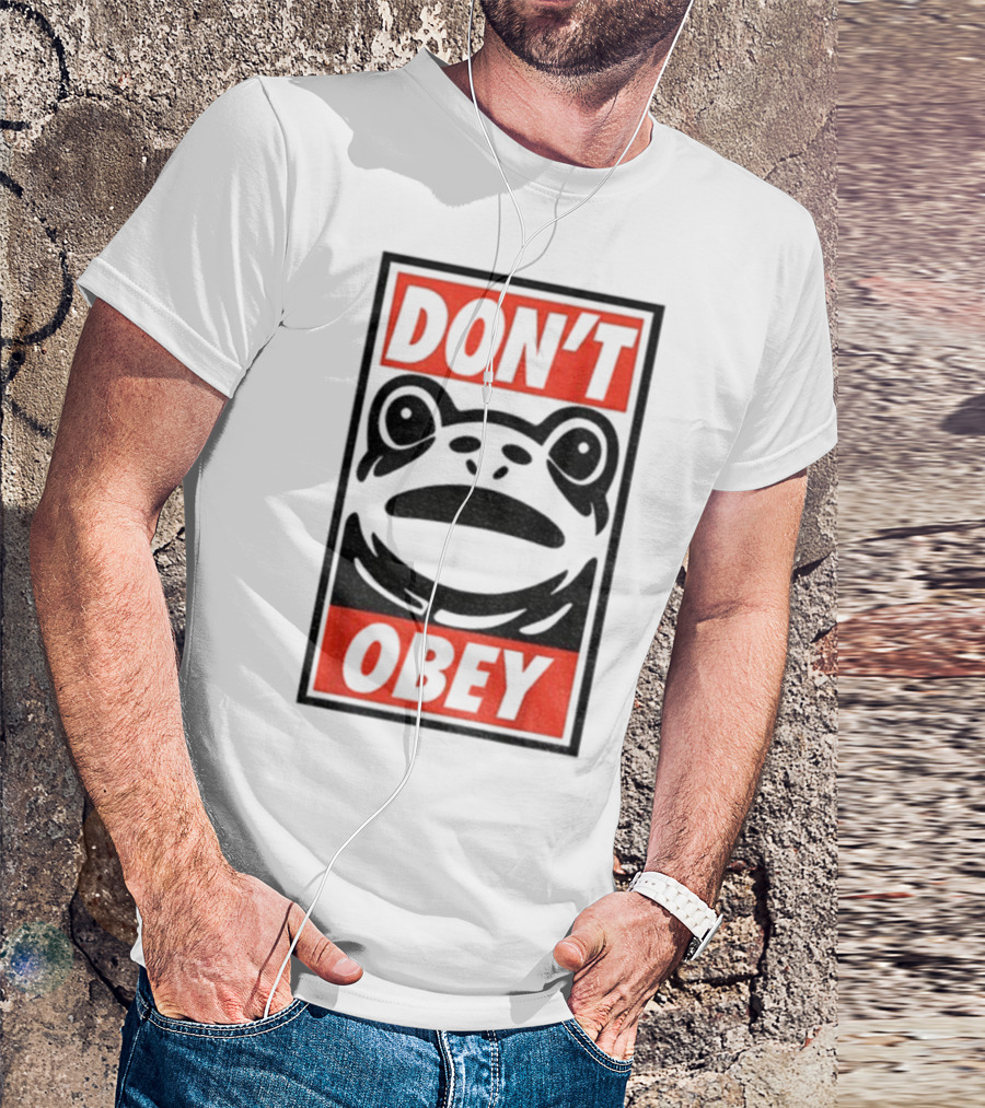 Portland Frog Don't Obey Red Black Text T-Shirt