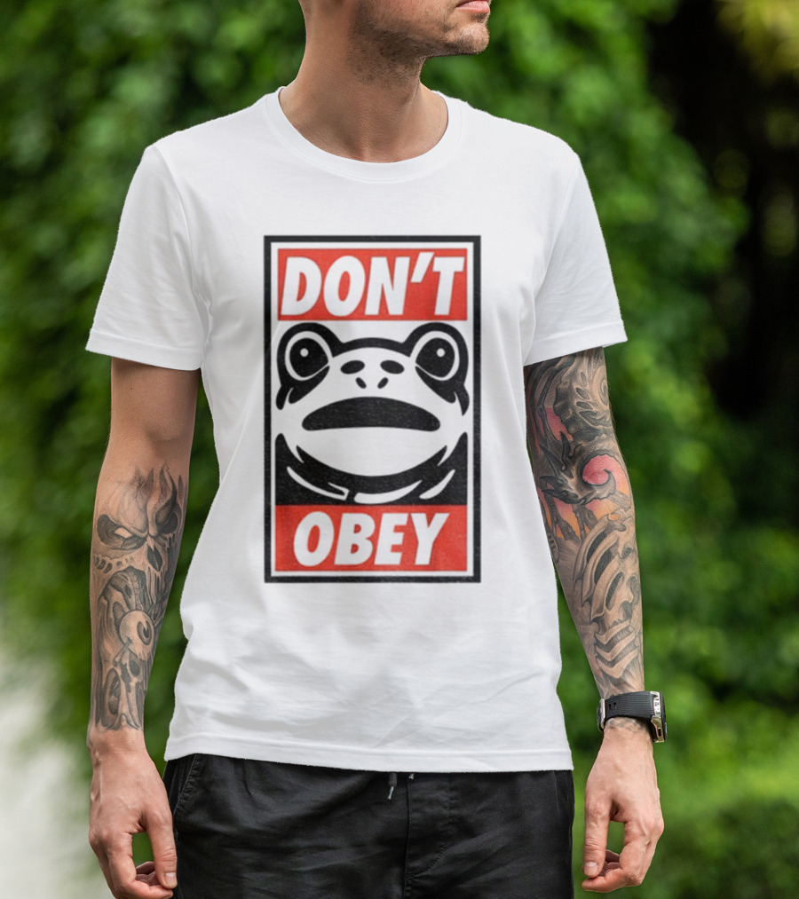 Portland Frog Don't Obey Red Black Text T-Shirt