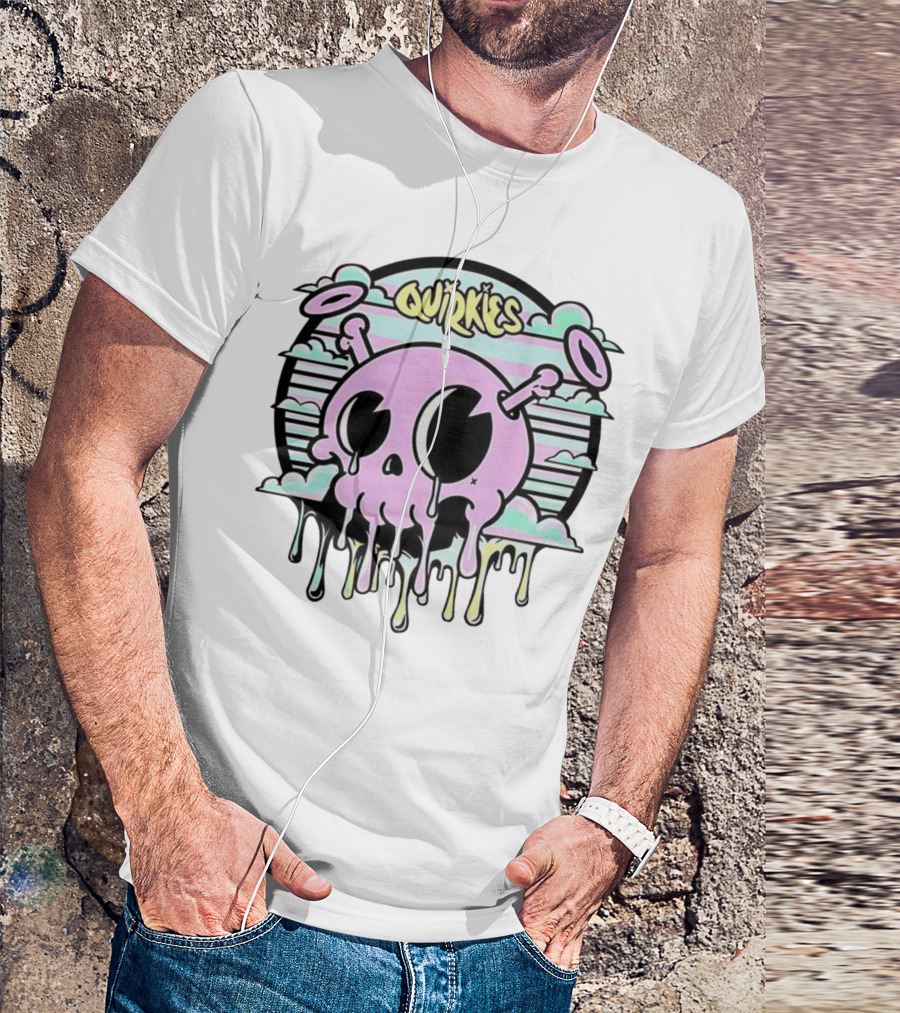 Quirkies Melting Skull With Two Crossbones Vintage Pastel Clouds T-Shirt