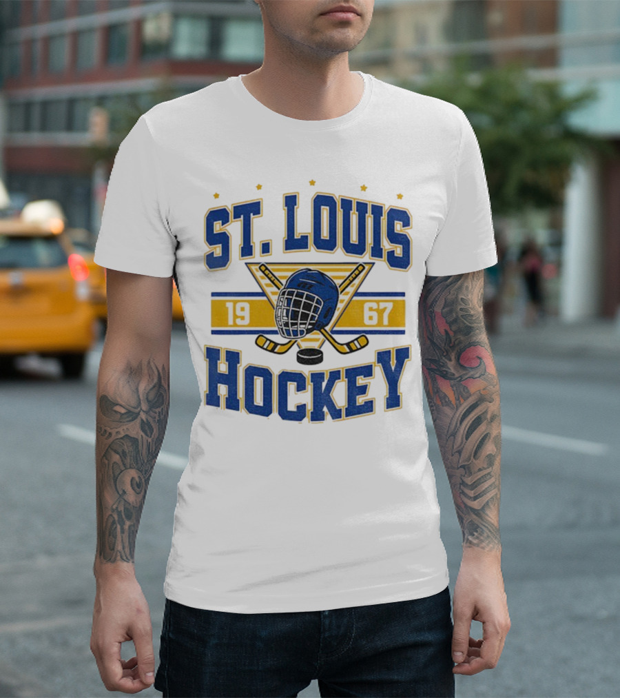 St. Louis Hockey Helmet Crossed Sticks 1967 T-Shirt