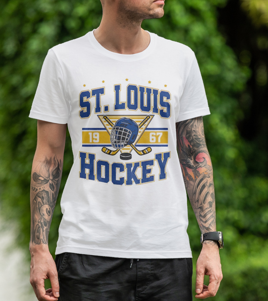 St. Louis Hockey Helmet Crossed Sticks 1967 T-Shirt
