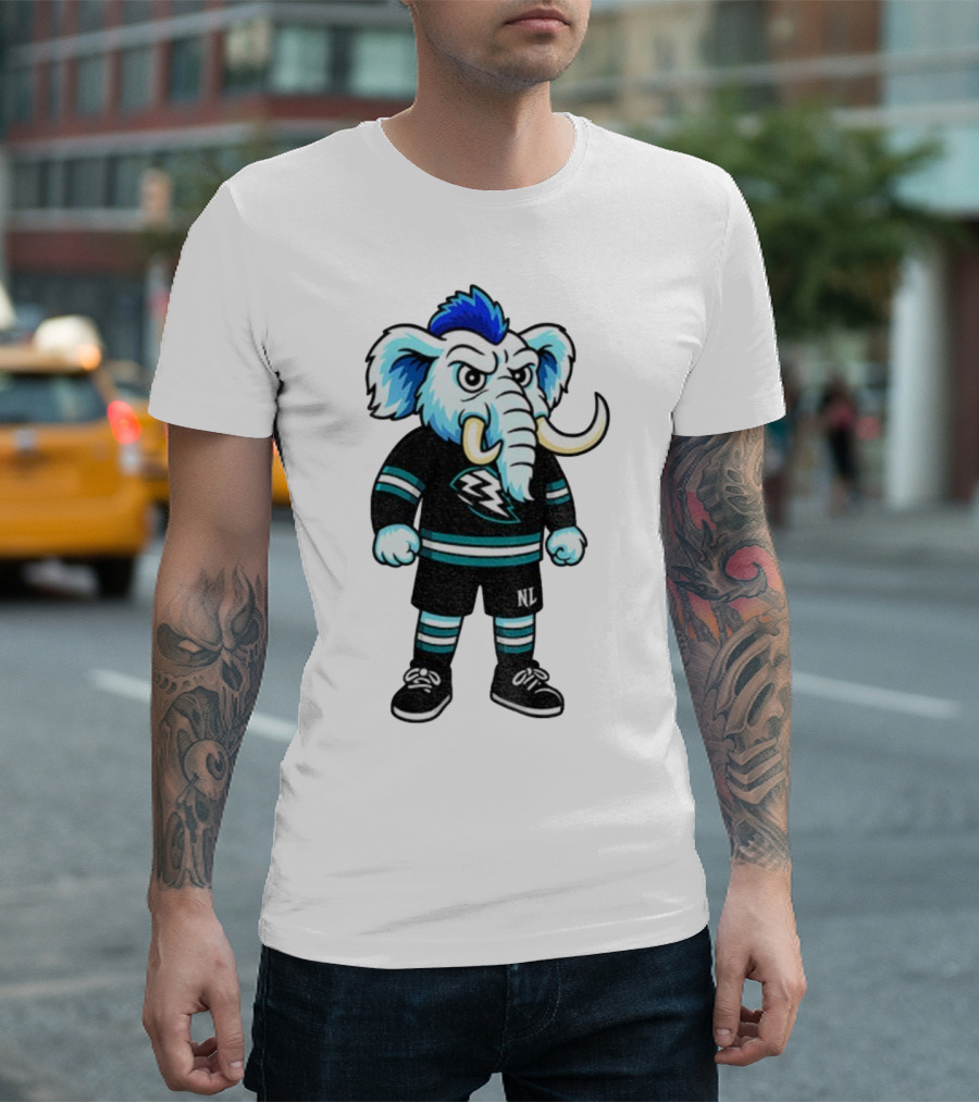 Tusky Utah Mammoth NHL Mascot Cartoon Lightning Logo T-Shirt