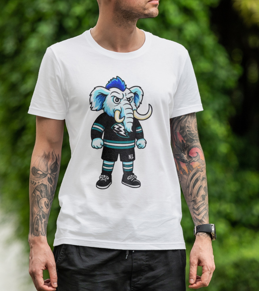 Tusky Utah Mammoth NHL Mascot Cartoon Lightning Logo T-Shirt