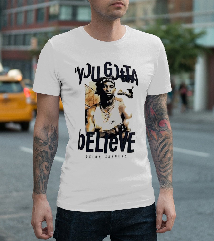 Deion Sanders You Gotta Believe Headband Athlete Image T-Shirt