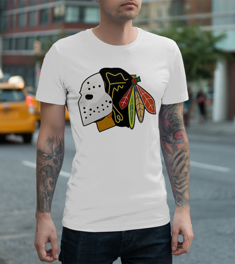 Chicago Blackhawks Hockey Mask Team Colors T-Shirt