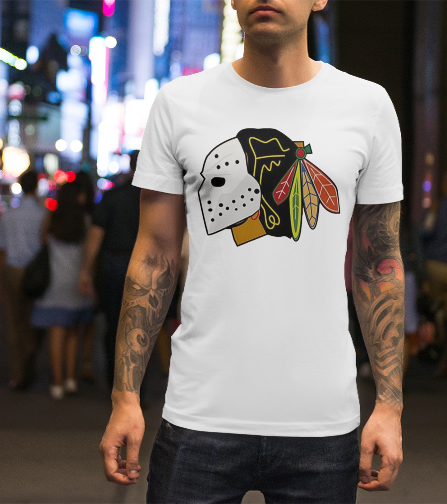 Chicago Blackhawks Hockey Mask Team Colors T-Shirt