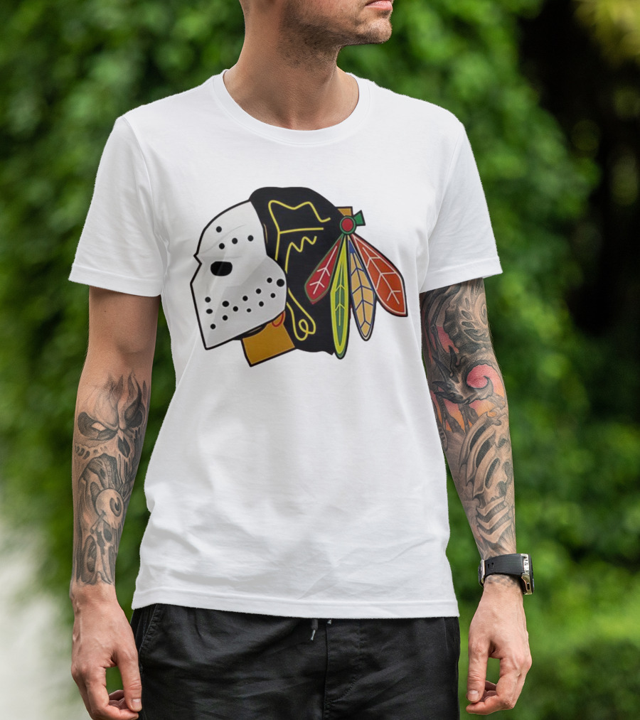 Chicago Blackhawks Hockey Mask Team Colors T-Shirt