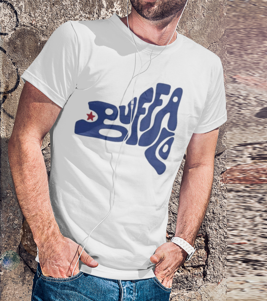Funky Buffalo Retro Psychedelic Typography With Red Star T-Shirt