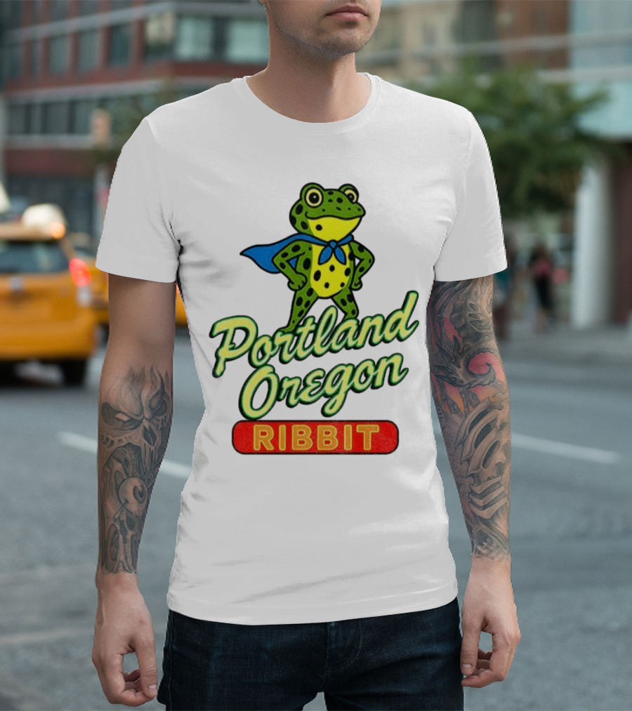 Portland Oregon Ribbit Frog Superhero Retro Style T-Shirt