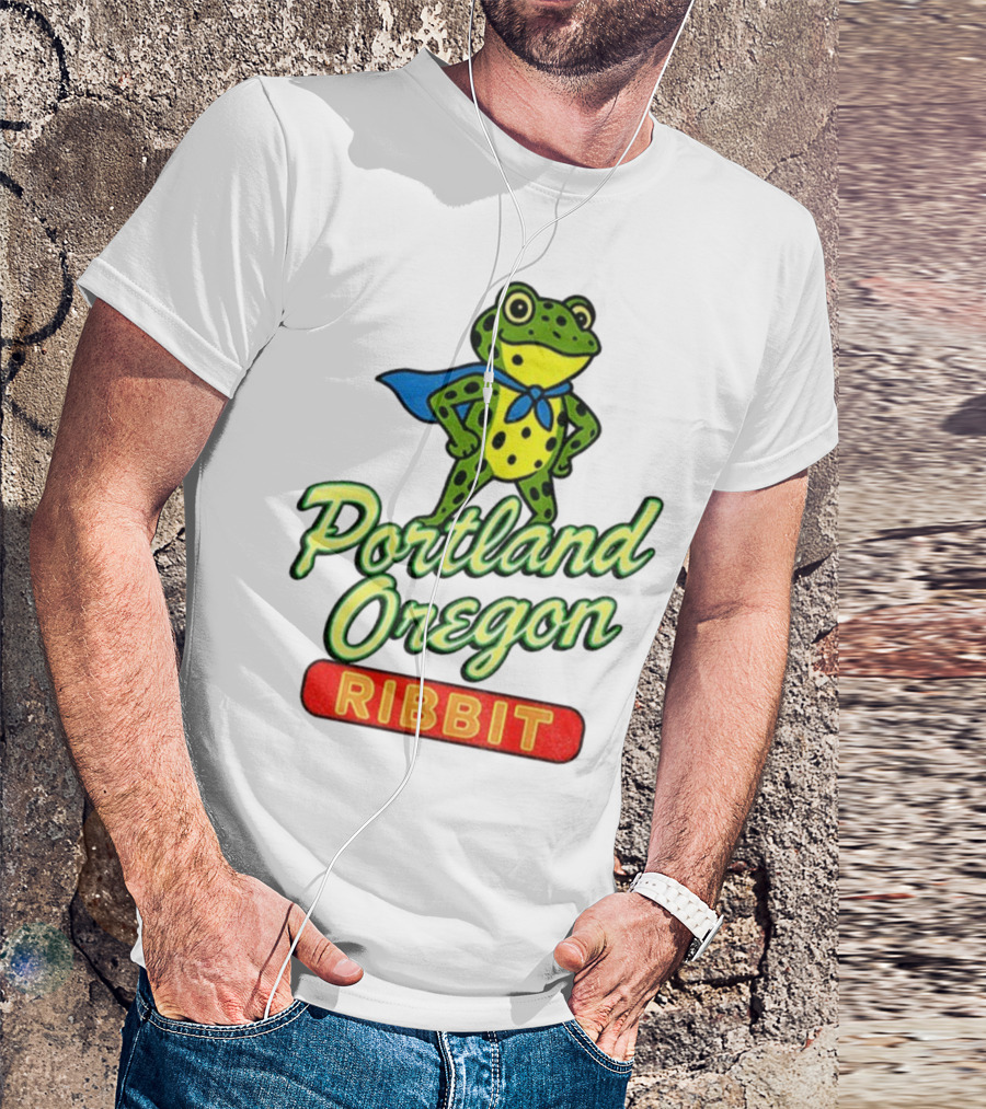 Portland Oregon Ribbit Frog Superhero Retro Style T-Shirt