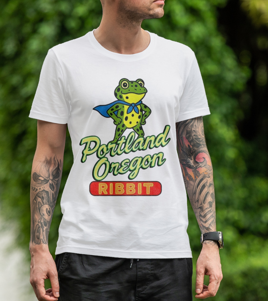 Portland Oregon Ribbit Frog Superhero Retro Style T-Shirt