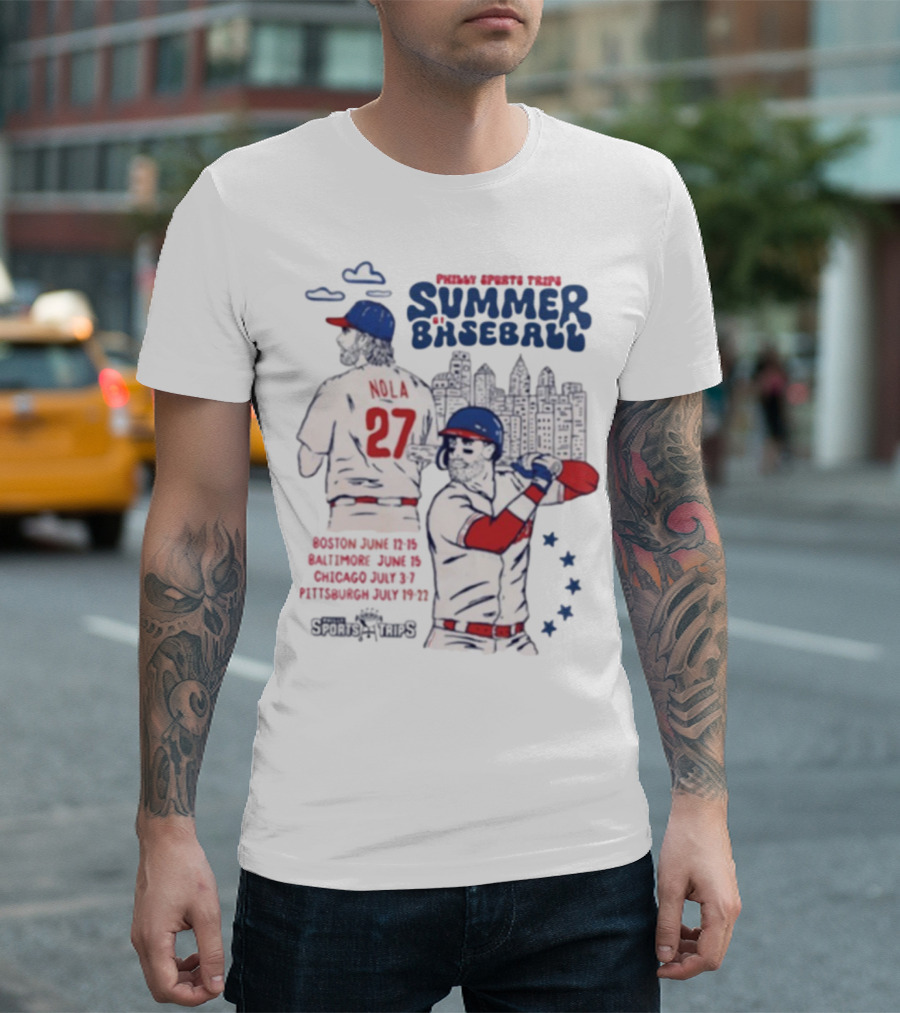 Philadelphia Phillies Aaron Nola Summer Baseball City Skyline T-Shirt