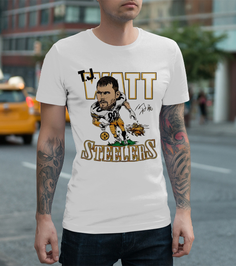 T.J. Watt Steelers Caricature Player Signature Pittsburgh Football T-Shirt