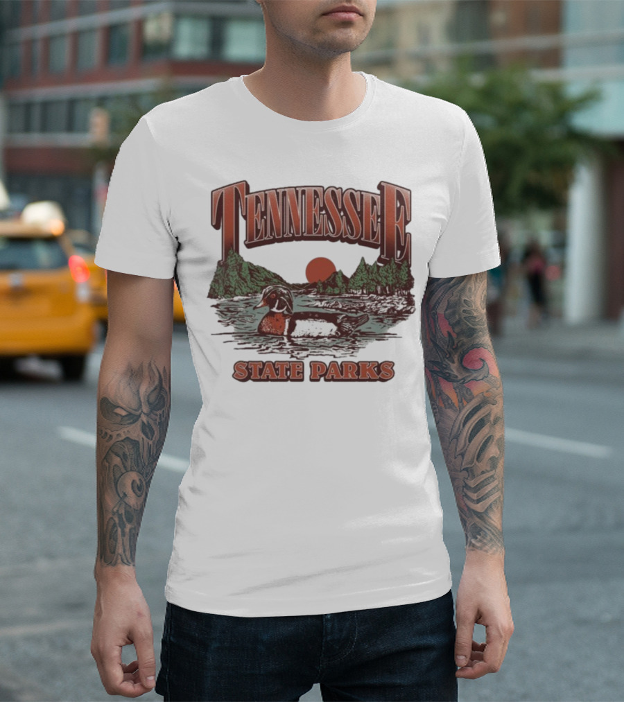 Tennessee State Parks Wood Duck With Scenic Forest And River Scene T-Shirt