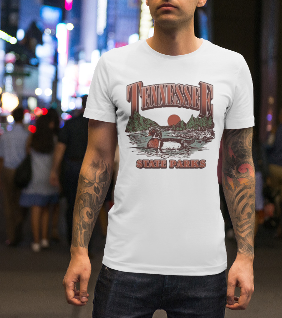 Tennessee State Parks Wood Duck With Scenic Forest And River Scene T-Shirt