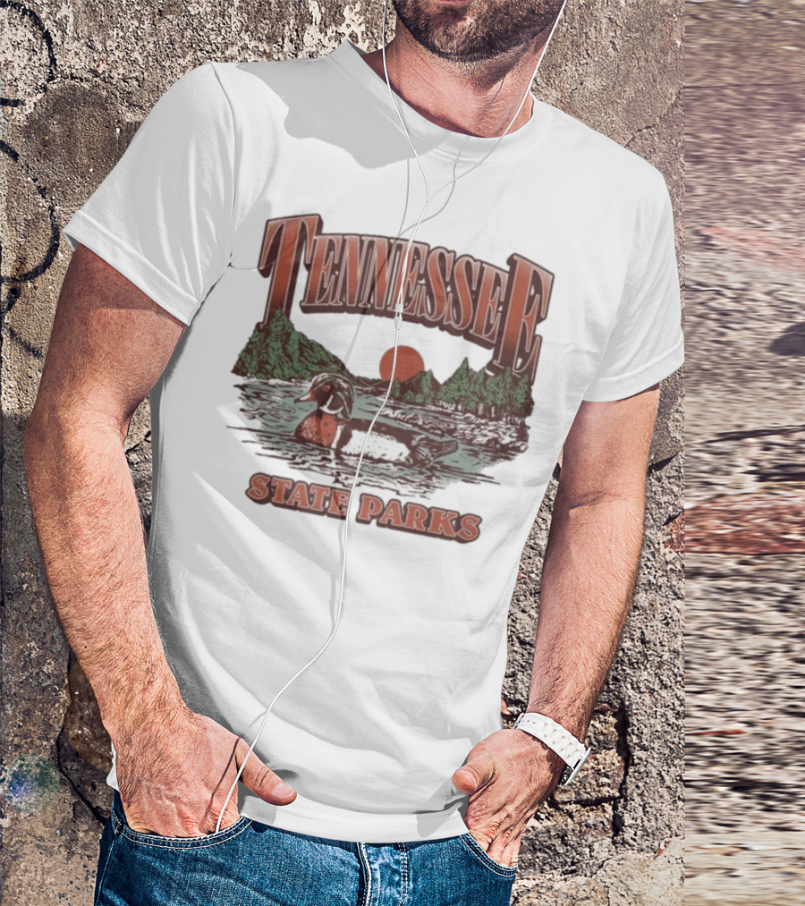 Tennessee State Parks Wood Duck With Scenic Forest And River Scene T-Shirt