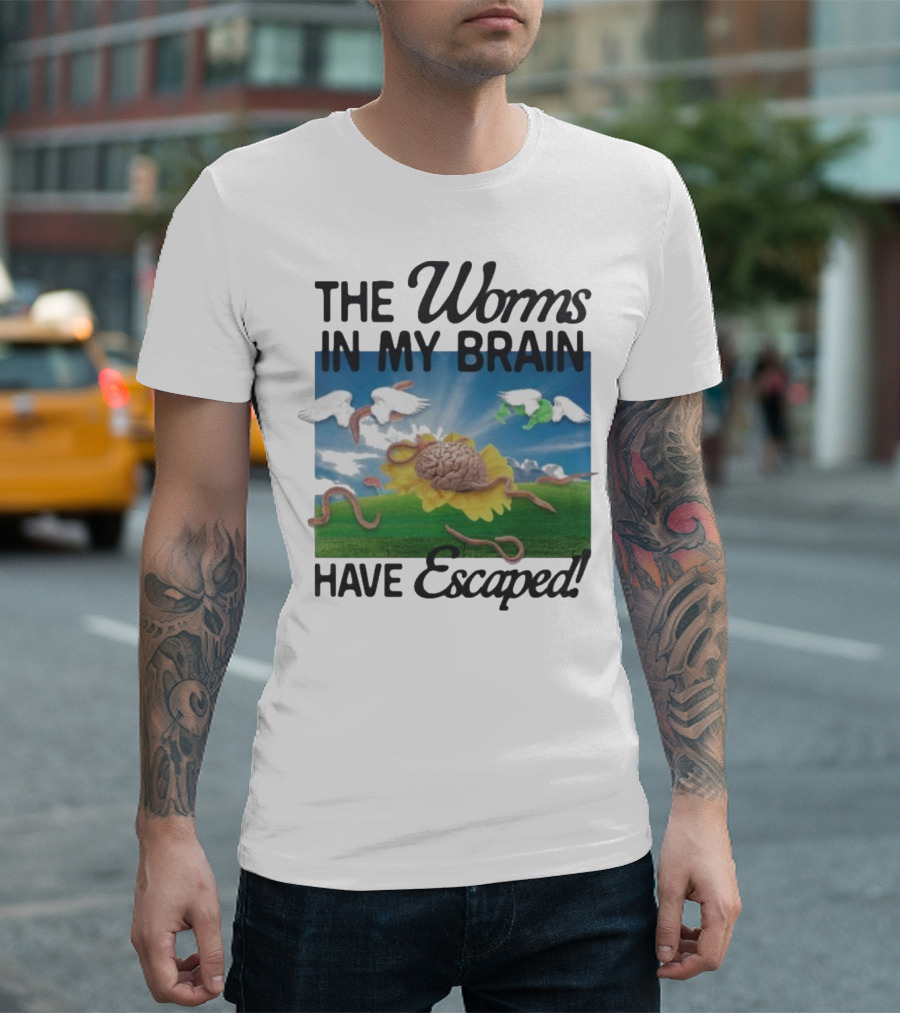 The Worms In My Brain Have Escaped Flying Brain Wings Clouds Sunflower T-Shirt