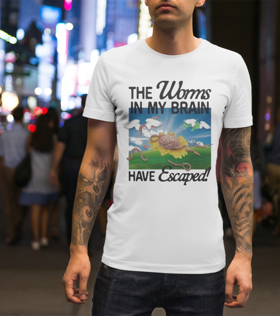 The Worms In My Brain Have Escaped Flying Brain Wings Clouds Sunflower T-Shirt
