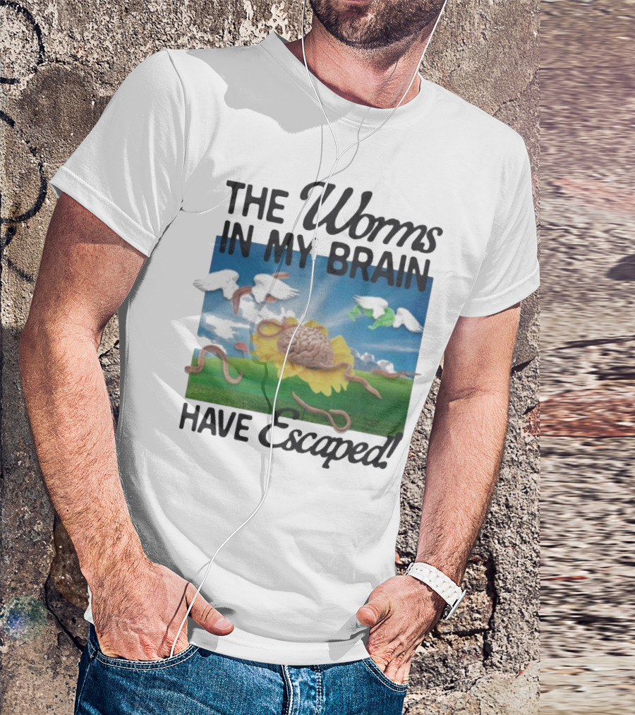 The Worms In My Brain Have Escaped Flying Brain Wings Clouds Sunflower T-Shirt