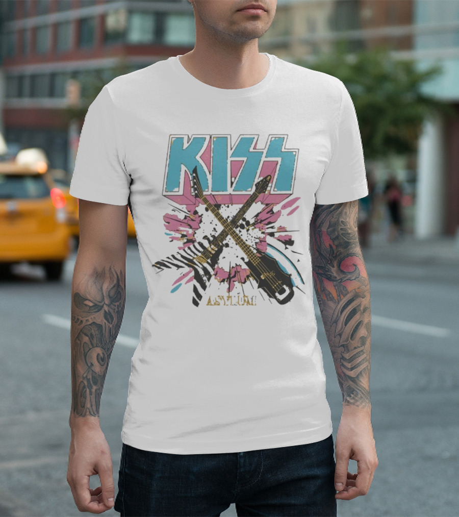 Kiss Asylum Crossed Guitars Burst Design T-Shirt