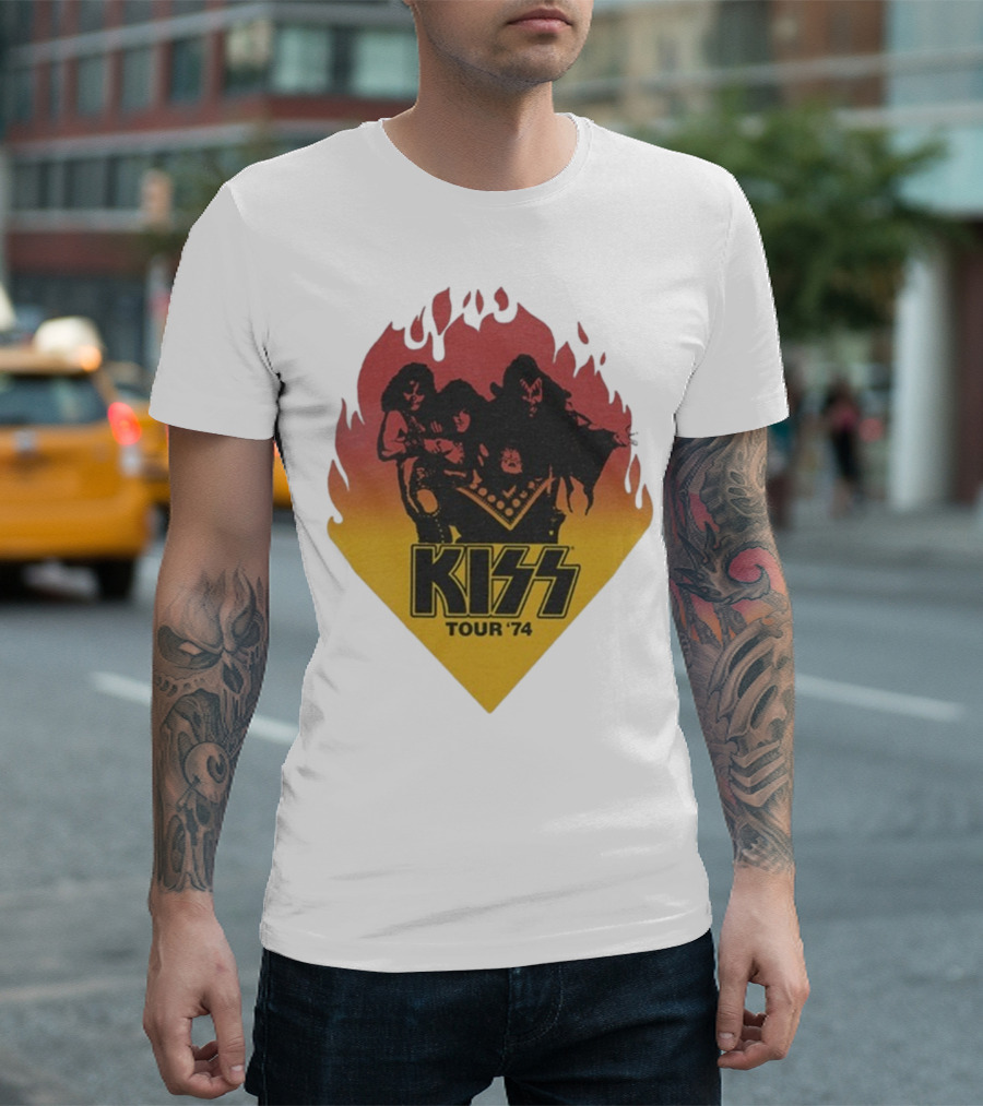 Kiss Tour ’74 Fire Logo Midday Sun Band Members T-Shirt