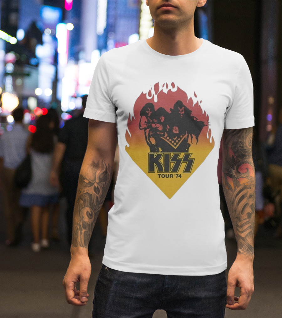 Kiss Tour ’74 Fire Logo Midday Sun Band Members T-Shirt