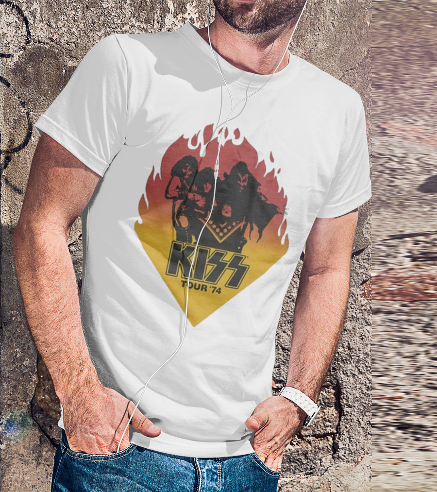 Kiss Tour ’74 Fire Logo Midday Sun Band Members T-Shirt