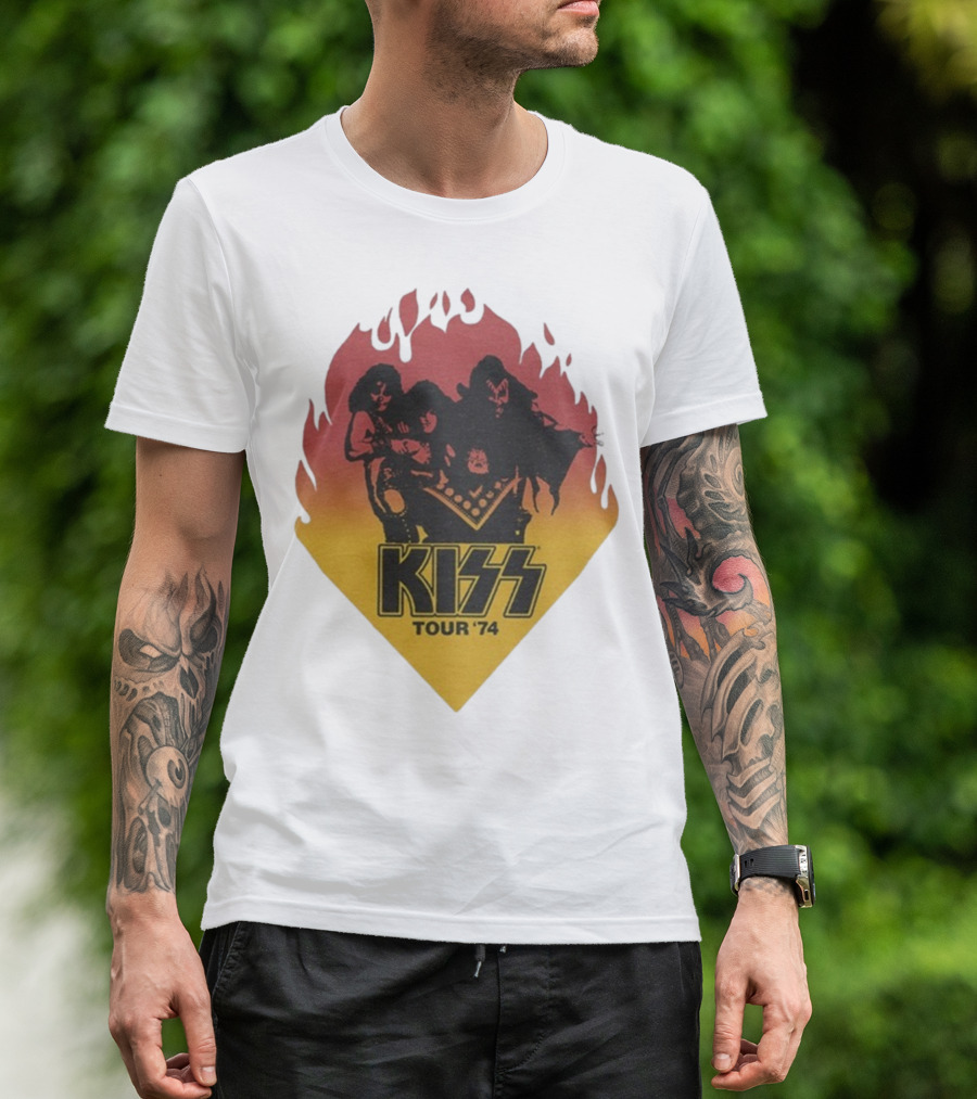 Kiss Tour ’74 Fire Logo Midday Sun Band Members T-Shirt