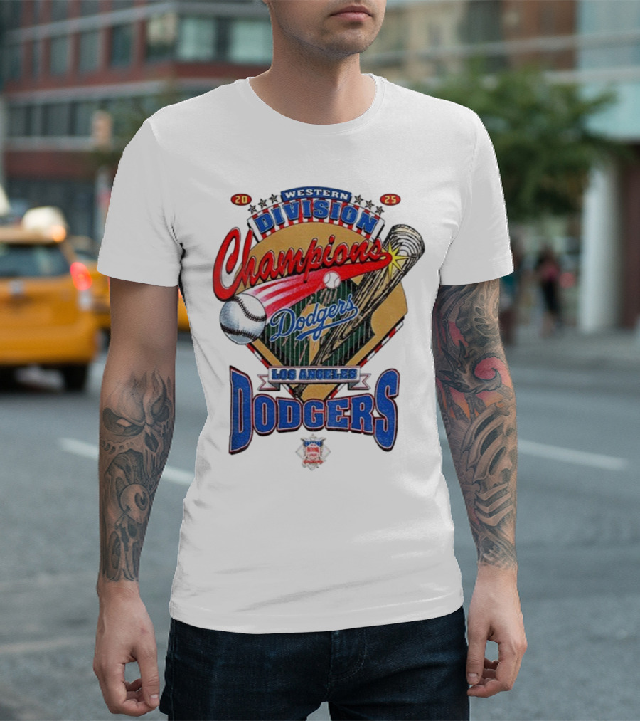 Los Angeles Dodgers 2025 Western Division Champions Baseball Bat And Ball T-Shirt
