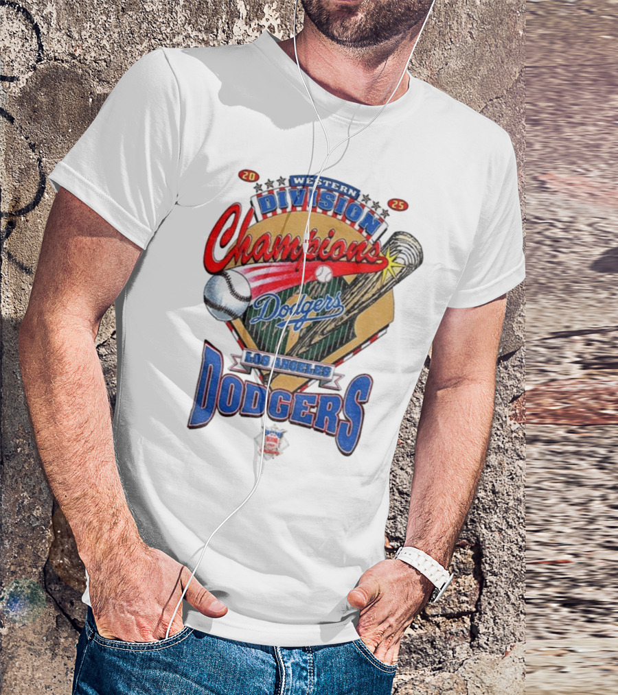 Los Angeles Dodgers 2025 Western Division Champions Baseball Bat And Ball T-Shirt