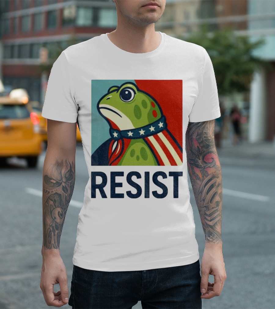 Resist Portland Frog Patriotic Stars And Stripes Retro Art T-Shirt