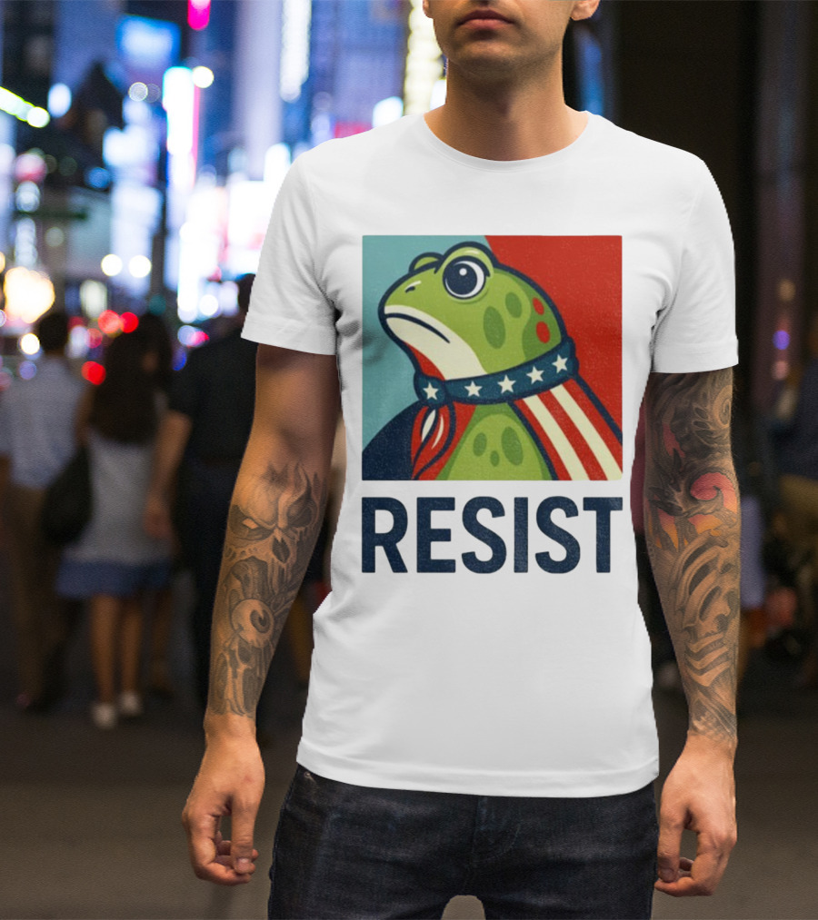 Resist Portland Frog Patriotic Stars And Stripes Retro Art T-Shirt
