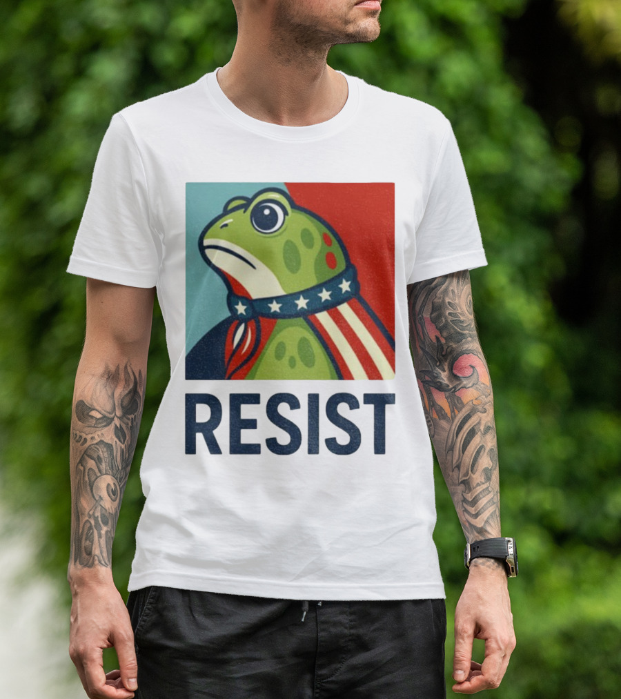 Resist Portland Frog Patriotic Stars And Stripes Retro Art T-Shirt