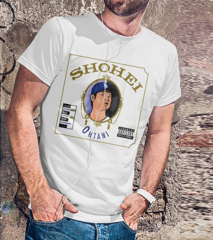 Shohei Ohtani 10 Strike Outs 3 Homeruns MVP Parental Advisory Baseball Player Portrait T-Shirt