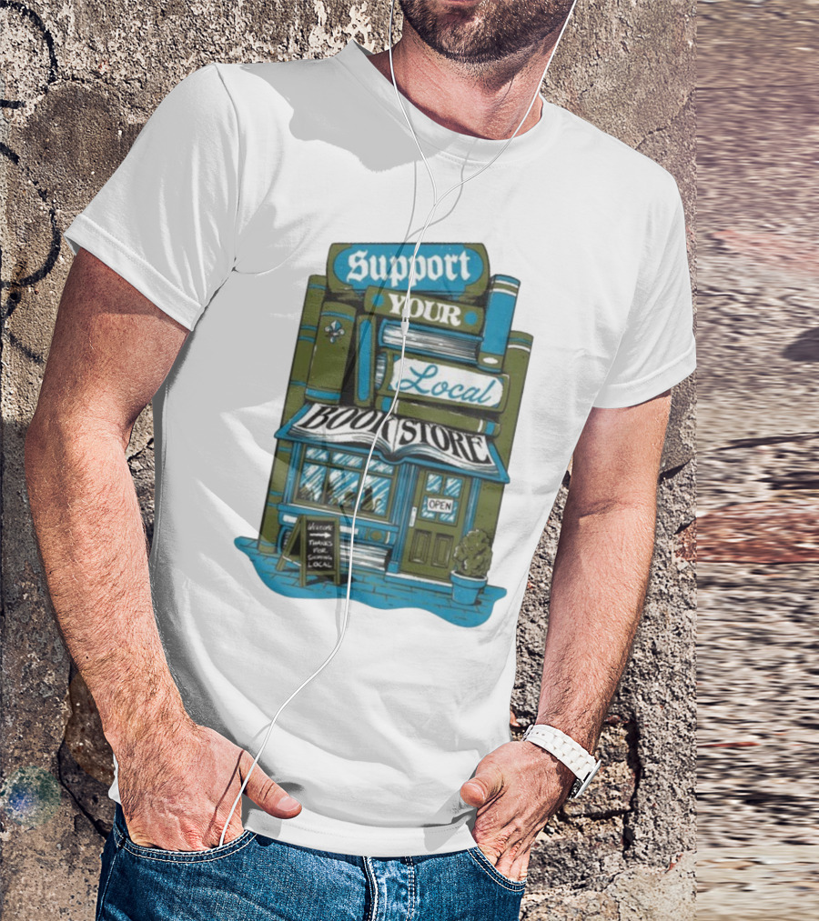 Support Your Local Bookstore Open Vintage Bookshelf Design T-Shirt