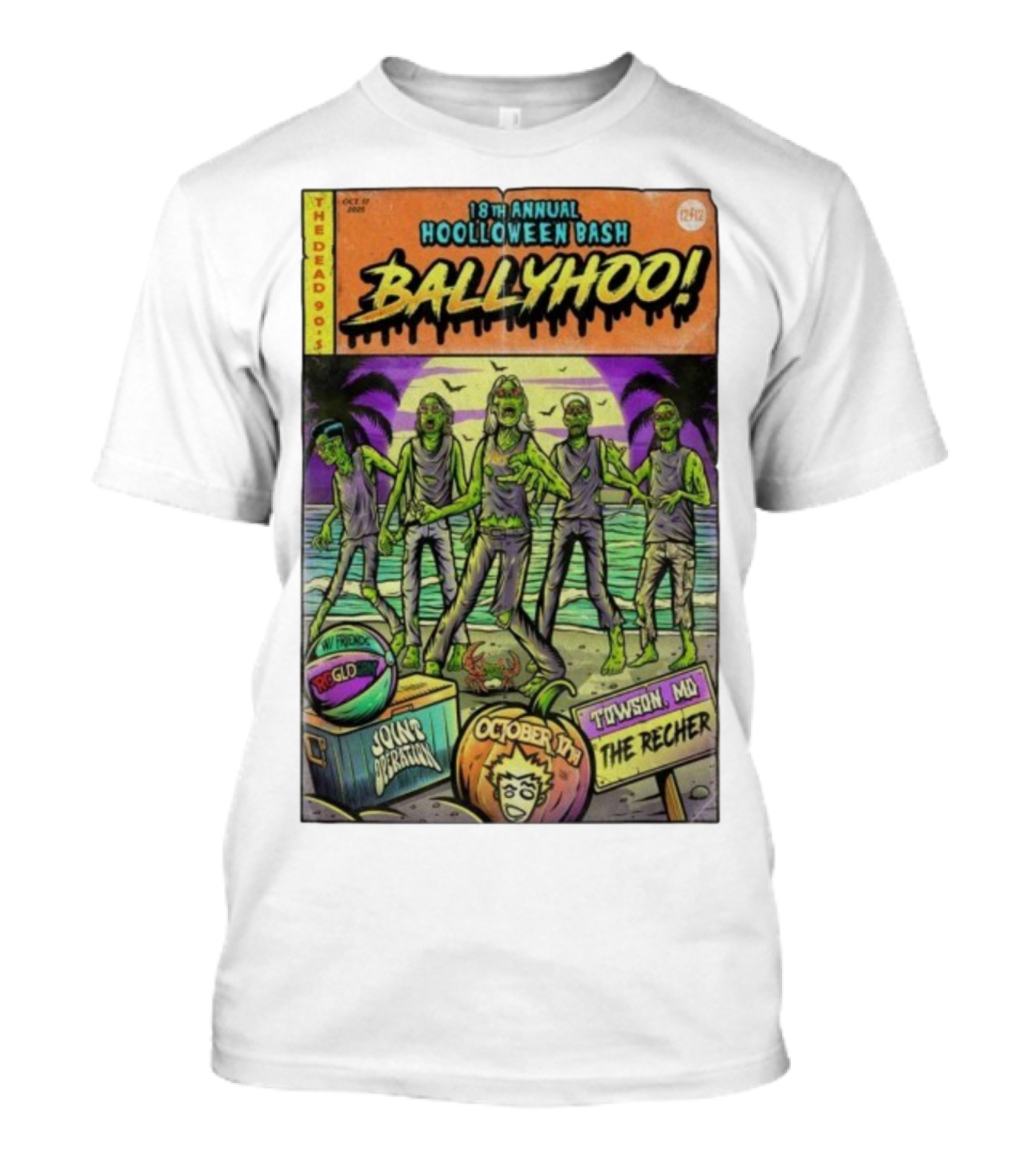 18th Annual Hoolloween Bash Ballyhoo October 17 2025 The Recher Towson MD Palm Trees Zombies T-Shirt