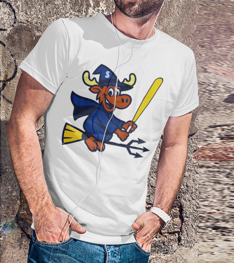 Etsy Moose Witch Seattle Mariners MLB Baseball Cartoon Trident T-Shirt