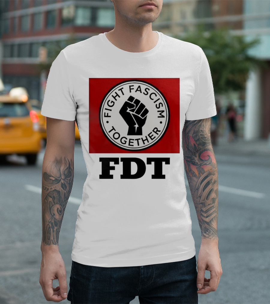Fight Fascism Together Fist Symbol Red Background T-Shirt
