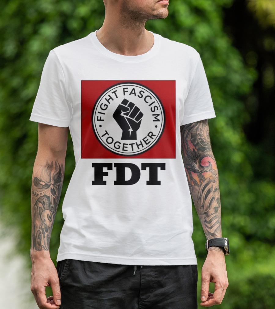 Fight Fascism Together Fist Symbol Red Background T-Shirt