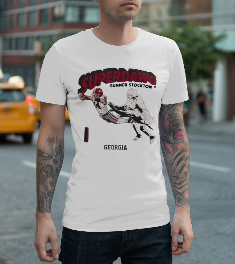 SuperDawg Gunner Stockton Georgia Football Player Action T-Shirt