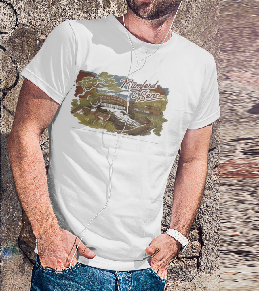 Mumford & Sons Little Caesars Arena Detroit MI October 20 2025 Deers Bridge And Stream Scene T-Shirt
